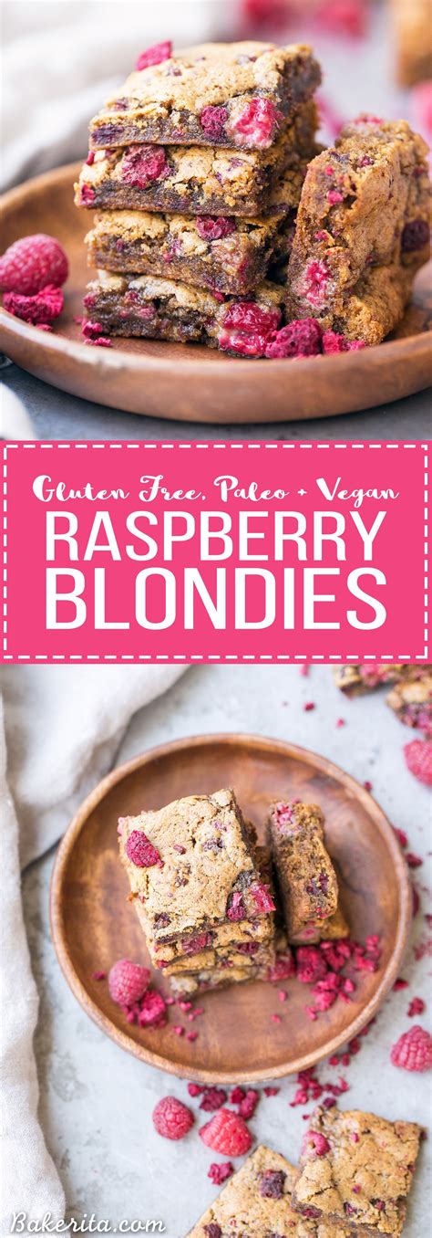 Raspberry Blondies Gluten Free Paleo Vegan Bakerita
