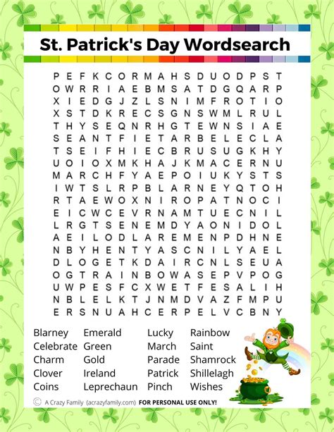 st patricks day word search printable st patricks day words st