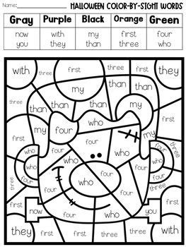 halloween themed sight word color  number  sheets  levels