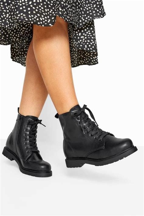 black vegan faux leather lace up ankle boots in extra wide fit yours