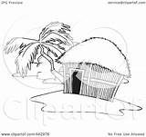 Hut Outline Cartoon Tropical Island Tiki Huts Clipart Clip Toonaday Royalty Illustration Pages Rf Colouring Desi sketch template