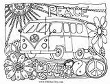 Coloring Van Vw Pages Adult Bus Volkswagen Hippie Vans Colouring Printable Instant Whimsical Drawing Kids Adults Book Books Flower Sheets sketch template