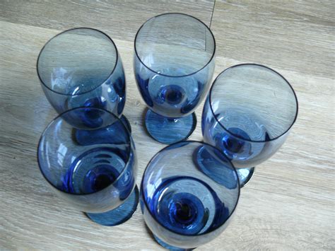 5 Gorham Accent Navy Blue Wine Glasses 70s Contemporary Deep Etsy Uk