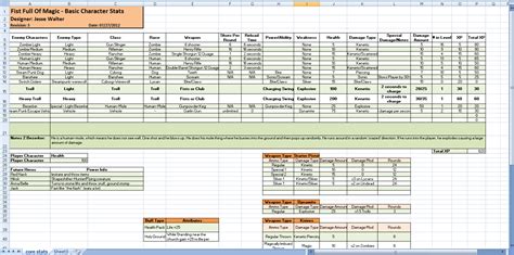 game design spreadsheet  game design documents jesse  walter db excelcom