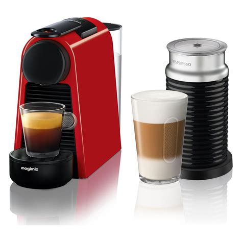 nespresso essenza mini aeroccino coffee machine  magimix  red juicersie