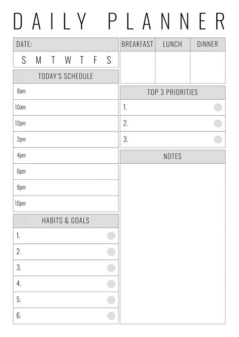 printable undated daily planner  big section  notes