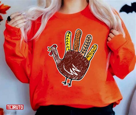 Hand Turkey Face Thanksgiving Unisex T Shirt Teeruto