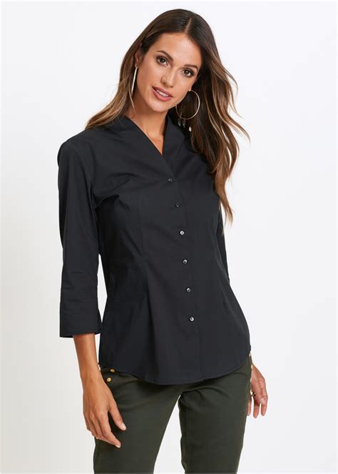 getailleerde blouse met een sjaalkraag en  mouwen zwart