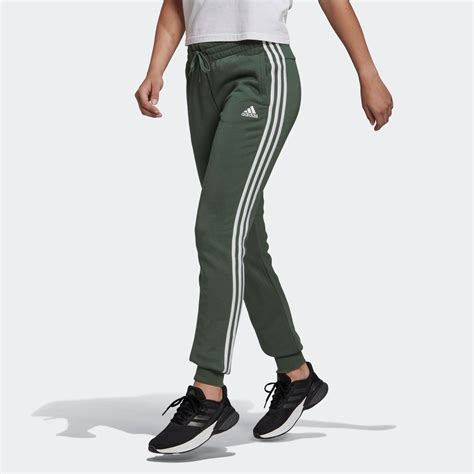 adidas essentials french terry  stripes joggers green oxide  sole womens