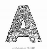 Letter Zentangle Alphabet Doodle Coloring Adult Pattern Vector Vectors Antistress Ethnic Stylized Drawn Illustration Hand African Poster Print Shutterstock Footage sketch template
