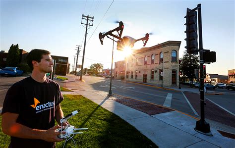 view   sky uw whitewater students launch drone  capture city markets impact