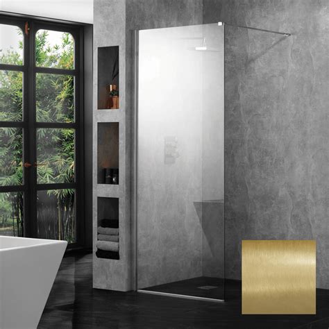 Aquadart Wetroom 10 Brushed Brass Wetroom Profile And Clear Glass Panel