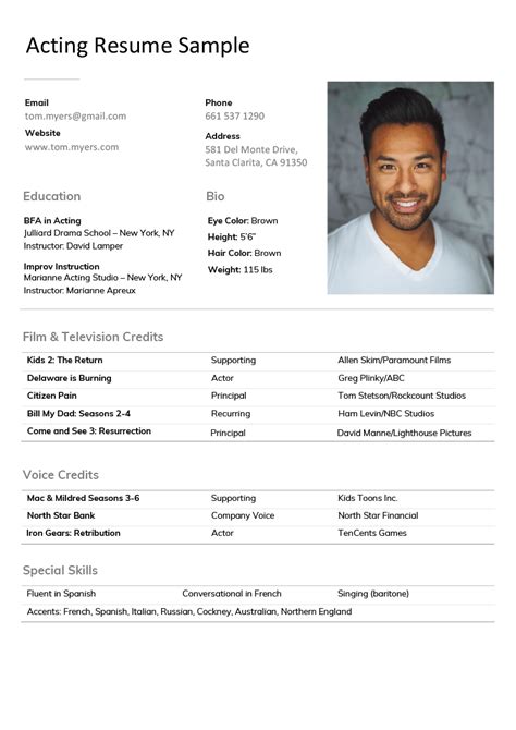 land  work   actor  acting resume sample