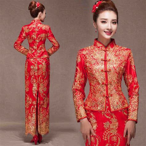buy chinese wedding dresses red lace cheongsam qipao