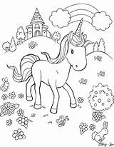 Unicorn Coloring Pages Rainbow Flowers Magical Print Castle sketch template