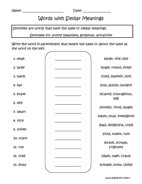 synonyms worksheets similar words synonyms worksheets