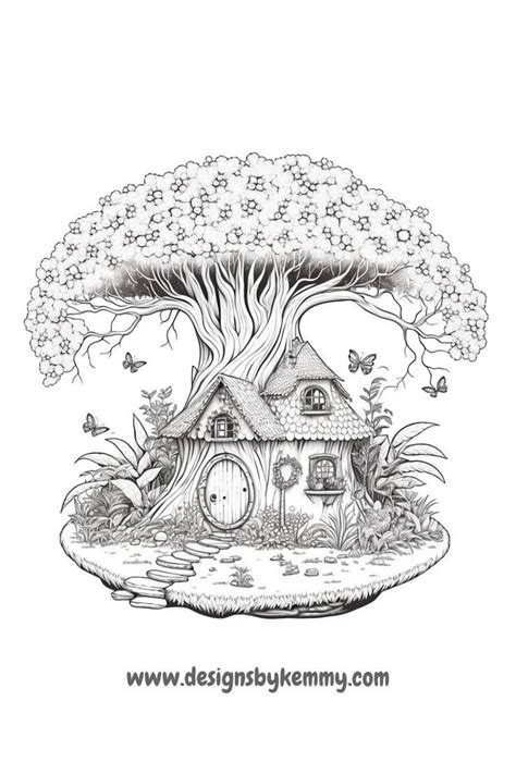 fairy house coloring page  adults designs  kemmy relaxing
