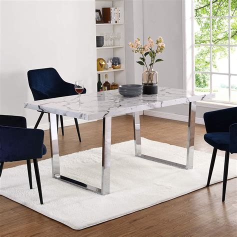 biasca  seater high gloss marble effect dining table  silver chro