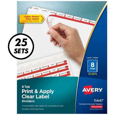 avery print apply clear label dividers index maker easy apply printable label strip  white