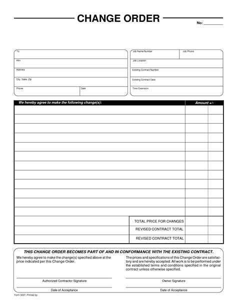 printable change order form printable forms