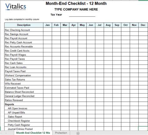 month  checklist template   vitalics