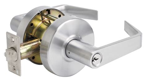 heavy duty commercial cylindrical lockset classroom lever asa strike  brushed chrome