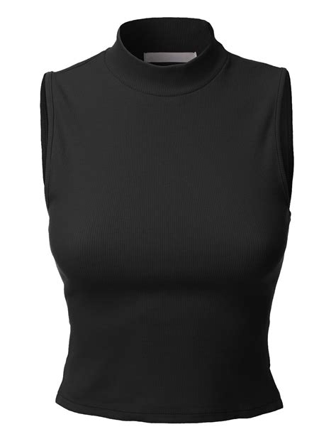 this basic fitted sleeveless ribbed turtleneck crop top is a must have