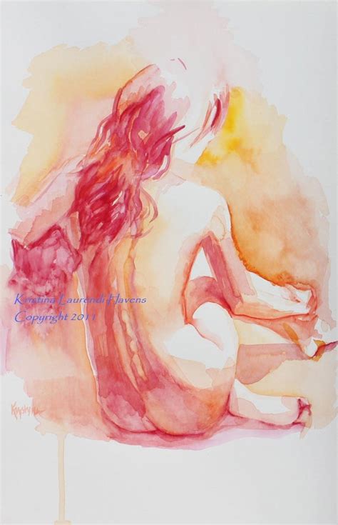Original Watercolor Painting Of Female Nude In Red