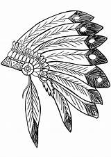 Native Coloring American Feather Indian Headdress Clipart Drawing Pages Headress Clip Chief Indians Choctaw Tribal Americans Printable Svg Vector Line sketch template