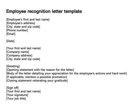 employee recognition letter  sample letters examples