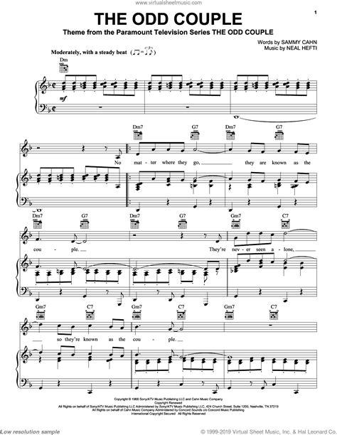 Hefti The Odd Couple Sheet Music For Voice Piano Or Guitar