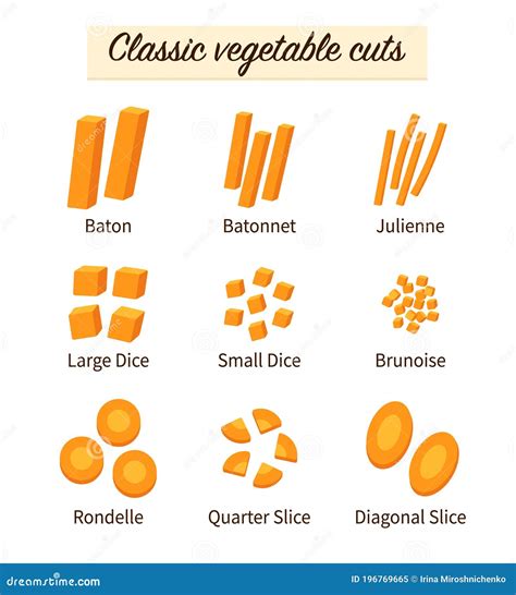 vegetable cut types stock vector illustration  mince