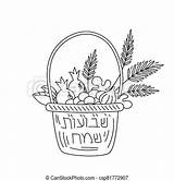 Shavuot Jewish Grapes Pomegranate Doodle Wheat Figs sketch template