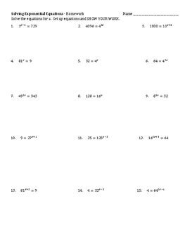 solving exponential equations practice worksheet  jedi mathster