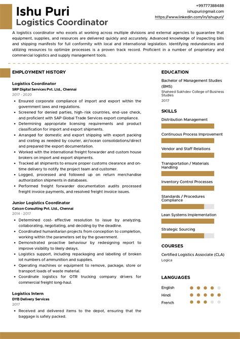 sample resume  logistics coordinator  template writing guide