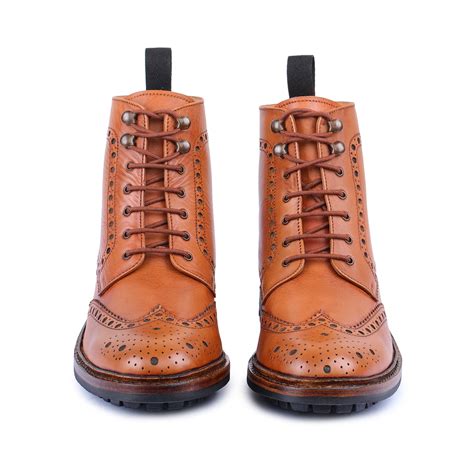 goodyear welted wingtip brogue lace  boots tan