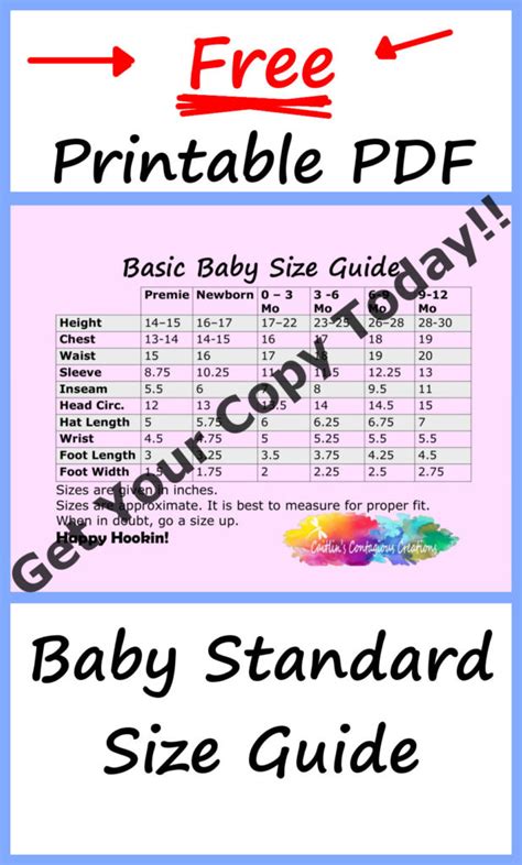 standard baby size guide caitlins contagious creations