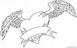 Coloring Pages Coloring4free Heart Wings Banner sketch template