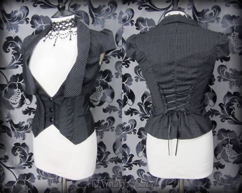 gothic victorian black pinstripe corset waistcoat 8