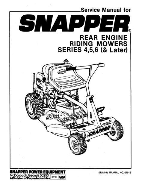 Snapper Riding Lawn Mower User Manual