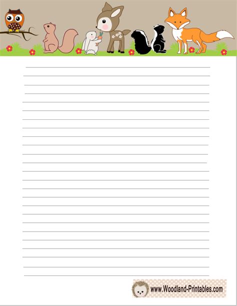 printable woodland writing paper writing paper lined writing