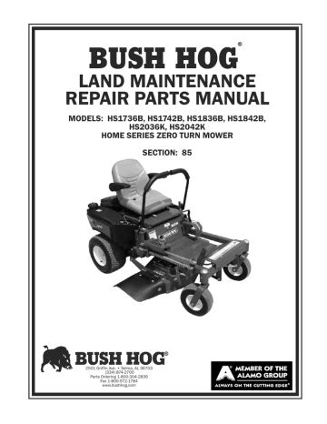 bush hog hs home series  turn mower parts manual manualzz