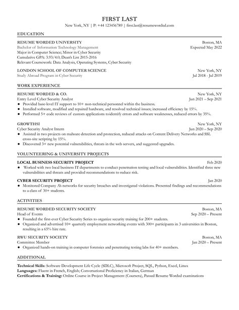 cyber security resume template word