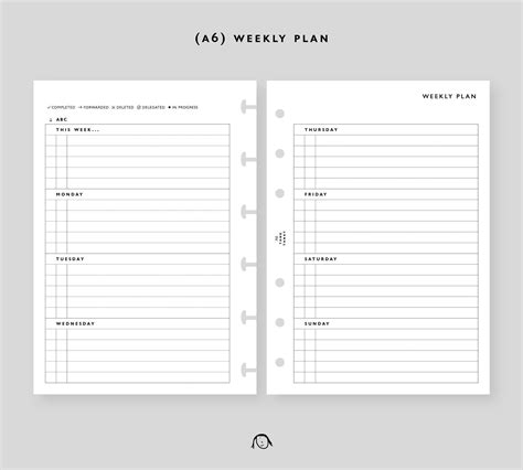 size weekly planner printable inserts etsy