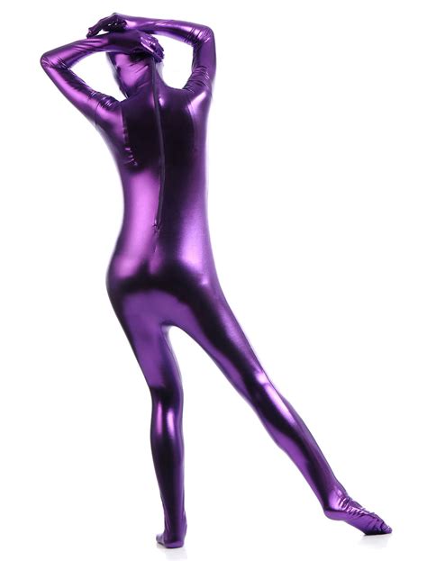 deep purple zentai suit adults unisex full body shiny metallic bodysuit milanoocom