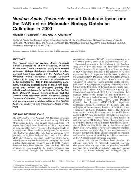 nucleic acids research annual  issue   nar
