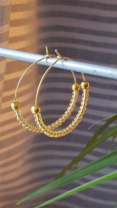 hoops earrings  beads gold bead hoop earrings gold etsy