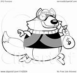 Fox Cartoon Robbing Bank Clipart Outlined Coloring Vector Thoman Cory Royalty sketch template