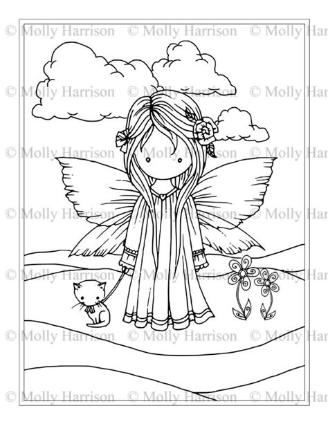 fairy  kitty cat printable coloring page whimsical etsy