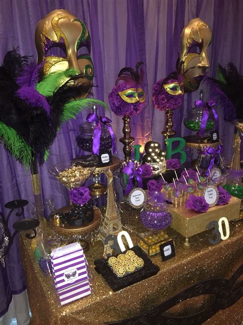 birthday masquerade party candy buffet  purple green black